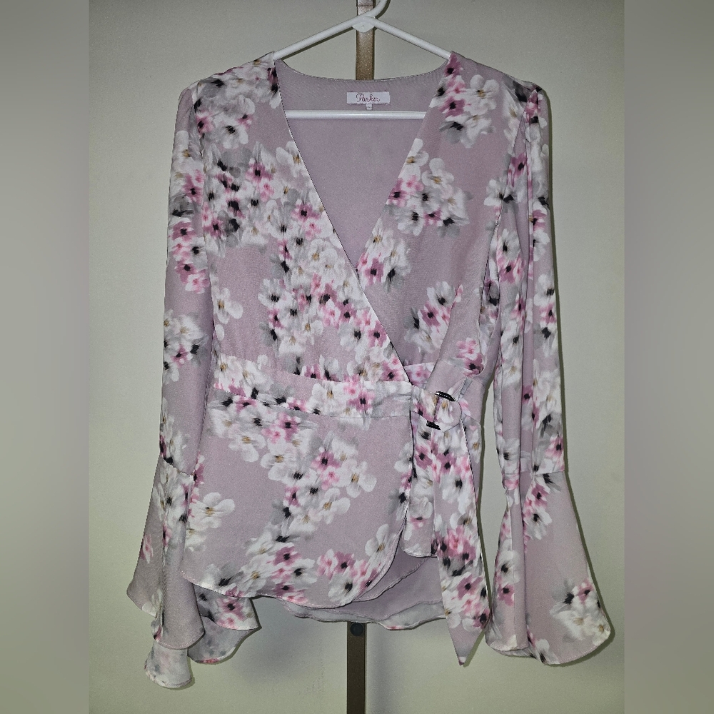 Parker Fay Blossom Wrap Blouse - Light Purple and Pink